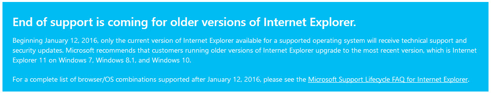 end of support to old internet explorer versions