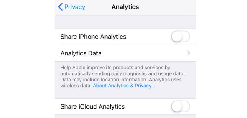 Disable analytics data sharing on the iPhone