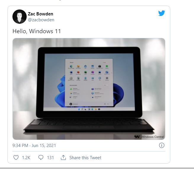 Windows 11 Tweet